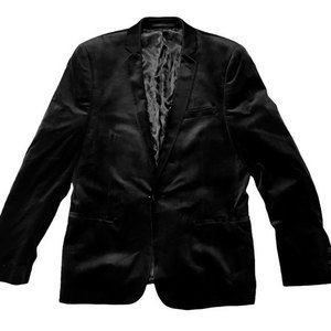 ASOS Black Velvet Leopard Print Blazer - Size 40S Chest - 40''